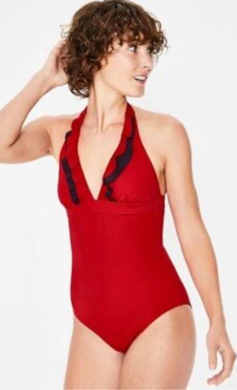 Boden Halter Ruffe V Neck Red One Piece Swimsuit Sz 6 New